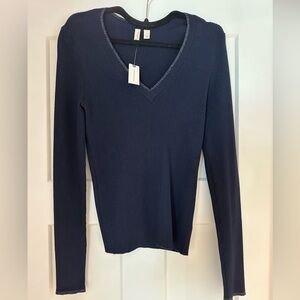 Anthropologie Navy V-Neck Long Sleeve Top - New with tags.